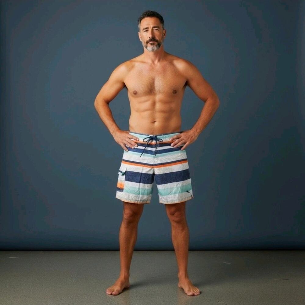 Men's Tommy Bahama Relax Multicolor Stripe Swim Trunks Size Large
